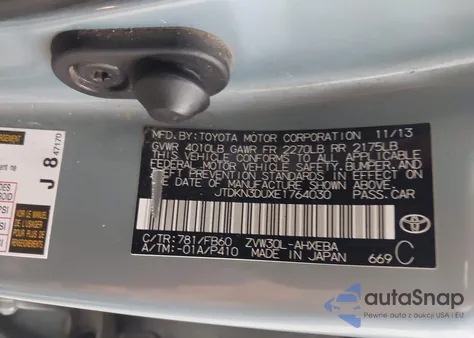 2014 Toyota Prius Two из США, поврежденный, VIN JTDKN3DUXE1764030